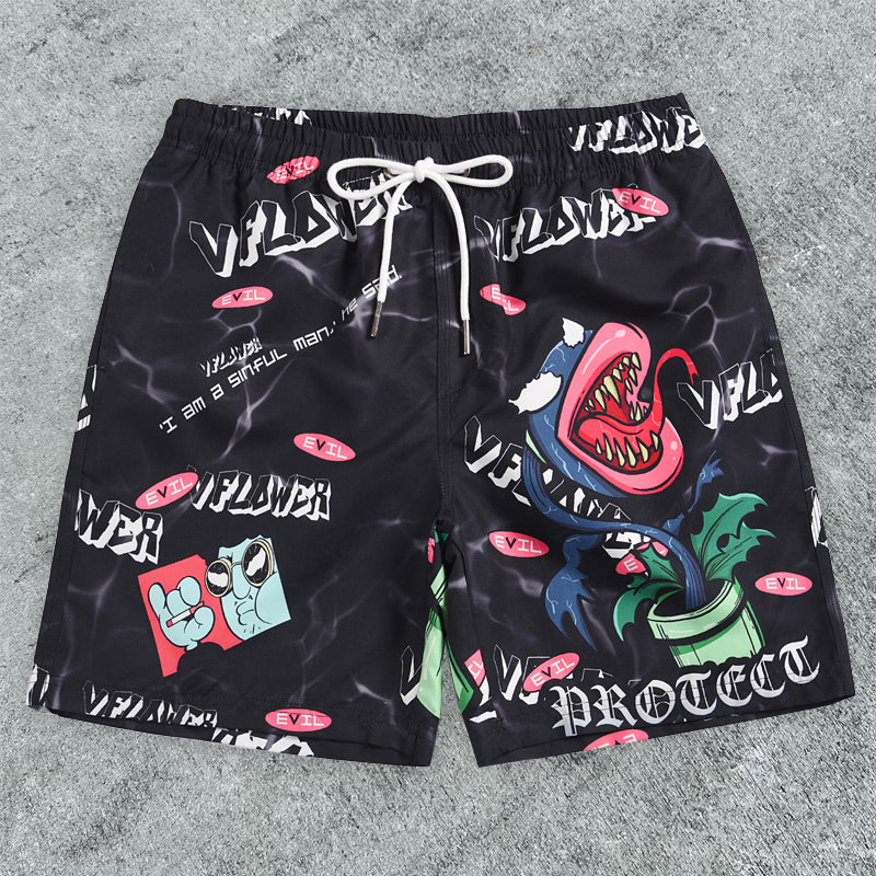 Shark Cartoon Print Outdoor Board Shorts - boasready