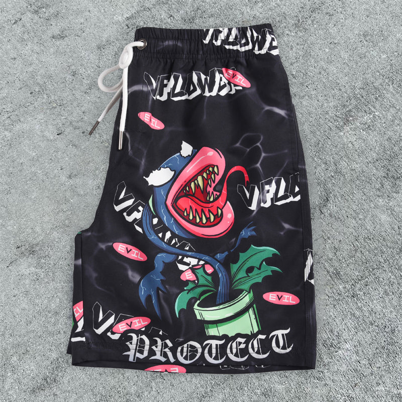 Shark Cartoon Print Outdoor Board Shorts - boasready