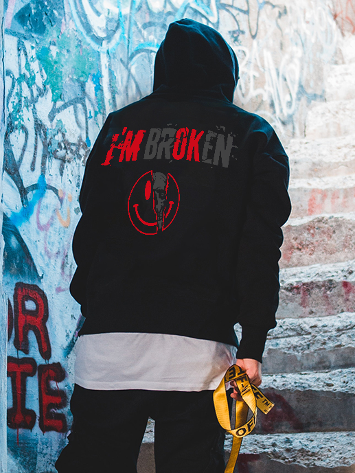 I'm Broken Letters Print Men‘s Vintage Hoodie - boasready