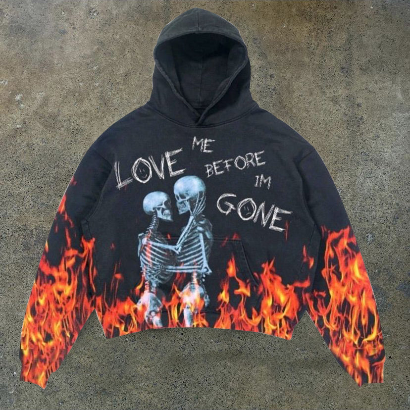 Fashion statement flame skull print long sleeve hoodie - boasready