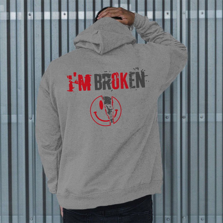 I'm Broken Letters Print Men‘s Vintage Hoodie - boasready