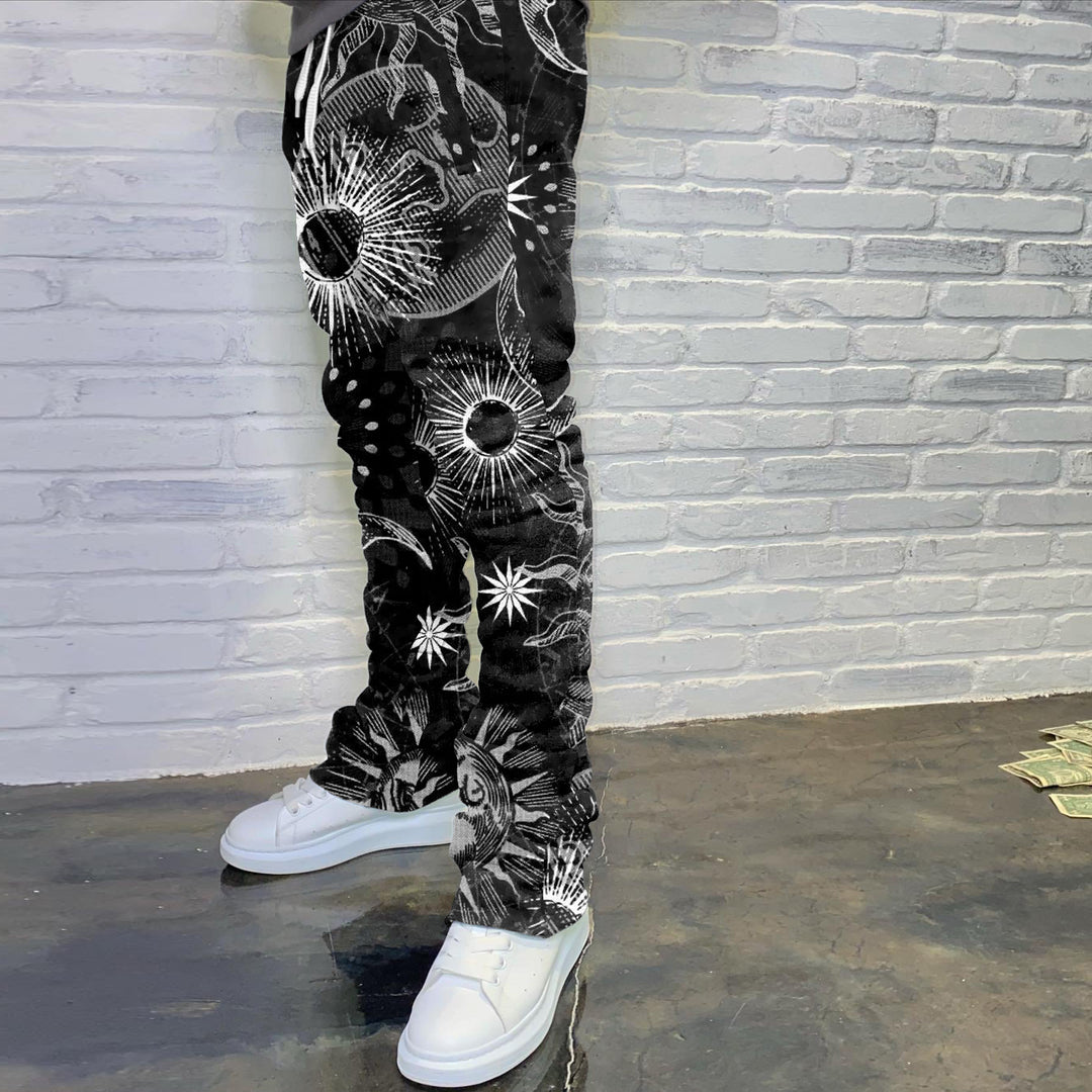 Retro Fashion Sun Moon Print Casual Trousers - boasready