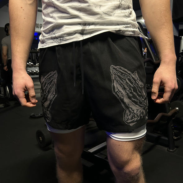 Casual Praying Hands Print Double Layer Quick Dry Shorts