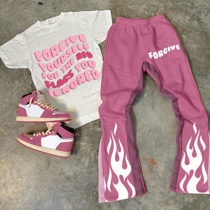 Alphabet Flame Print T-Shirt Trousers Two-Piece Set