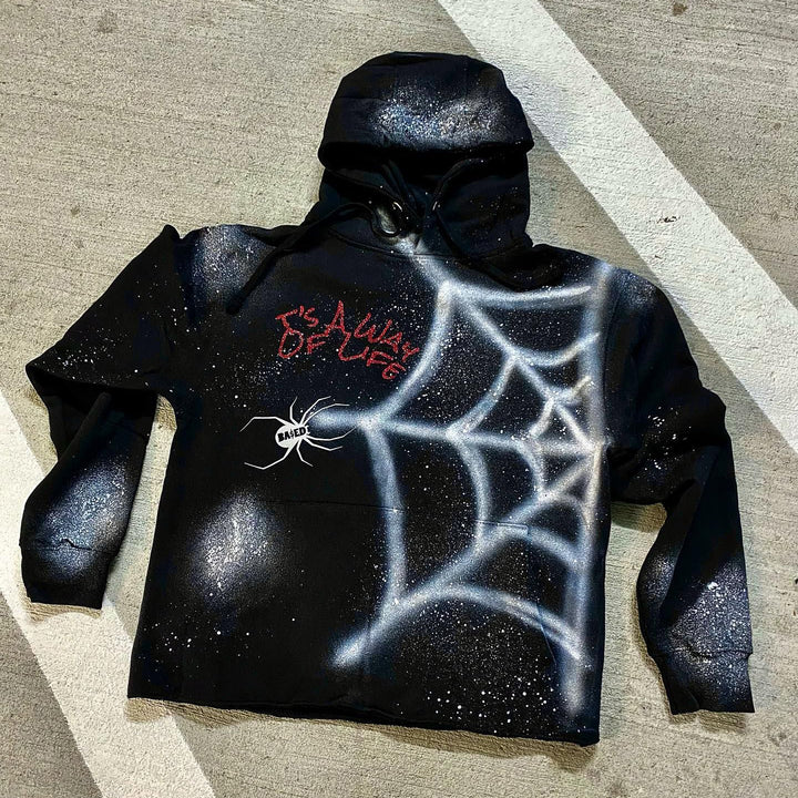 Vintage Spider Print Long Sleeve Hoodie