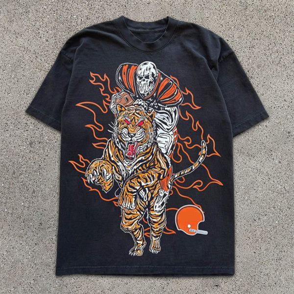 Skull Football Print Short Sleeve T-Shirt - boasready