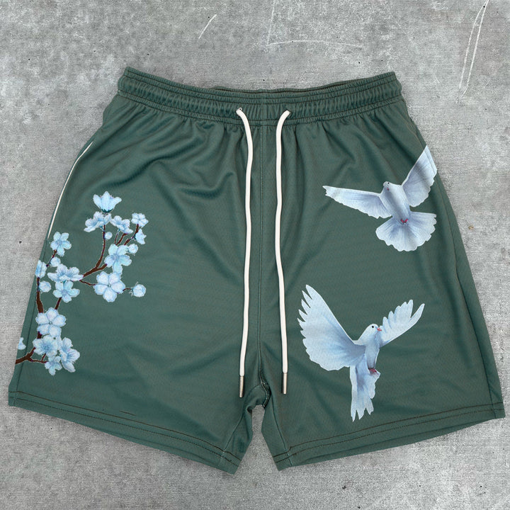 Art Dove Sakura Pattern Casual Shorts - boasready